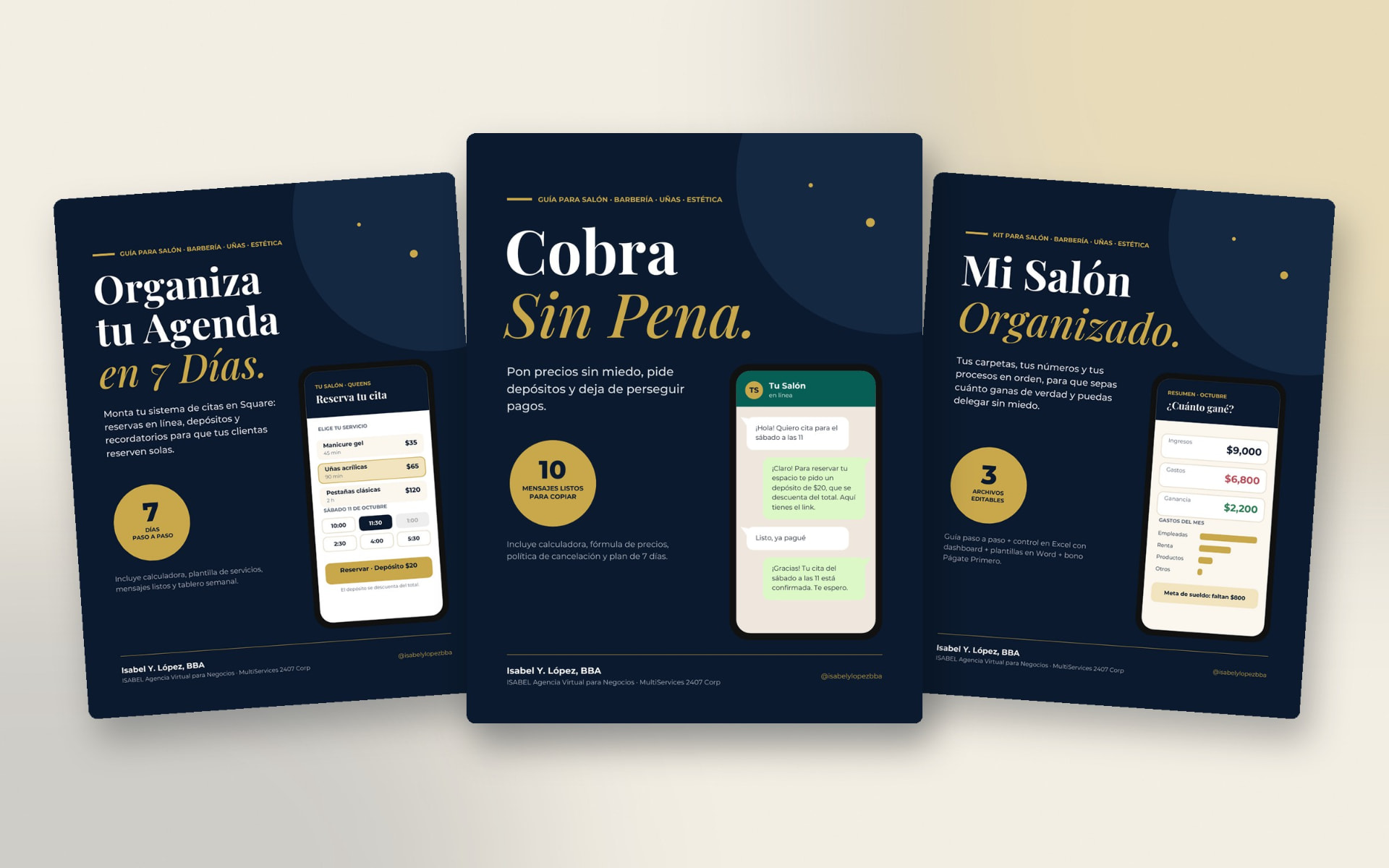 Colección de ebooks de ISABEL: Organiza tu Agenda en 7 Días, Cobra Sin Pena y Mi Salón Organizado