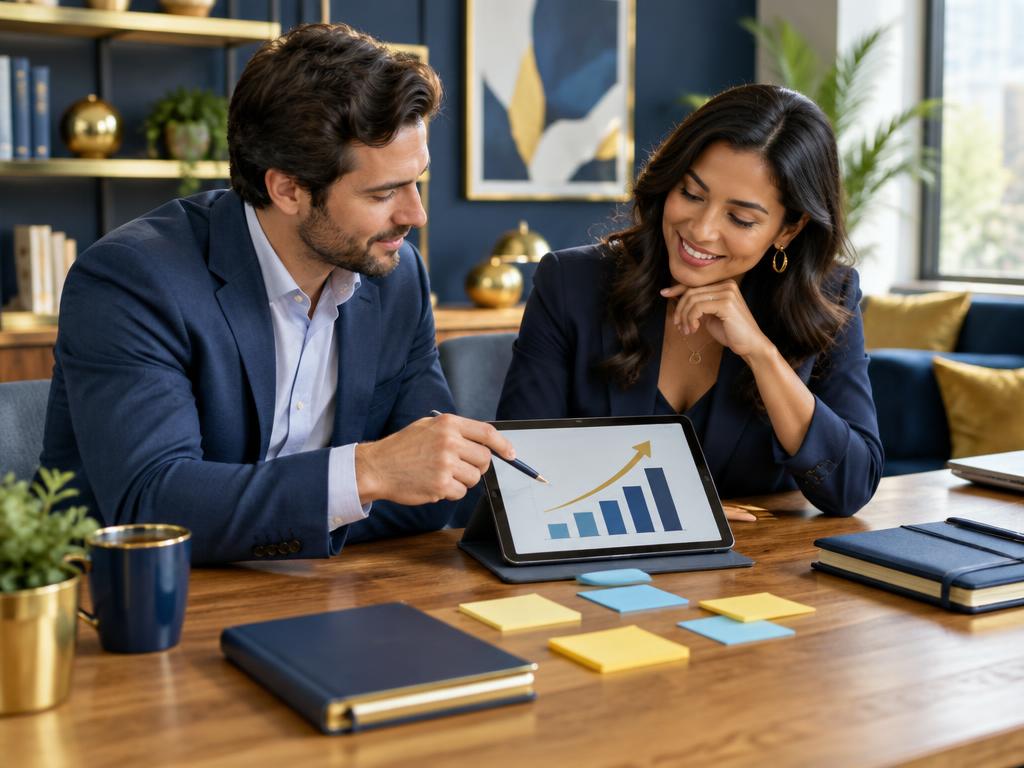 Consultora y empresaria revisando planes de crecimiento