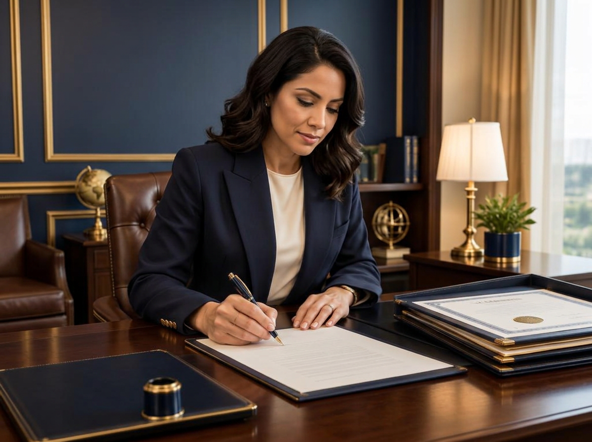 Profesional firmando documentos de formación empresarial